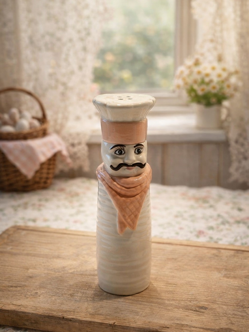 Vintage Ceramic Chef Salt Shaker — Retro Kitchen Decor